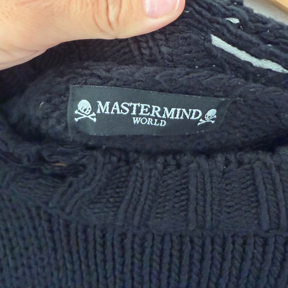 Mastermind World Black Distressed Knit Cotton Skull Sweater Size Large - Picture 6 of 16